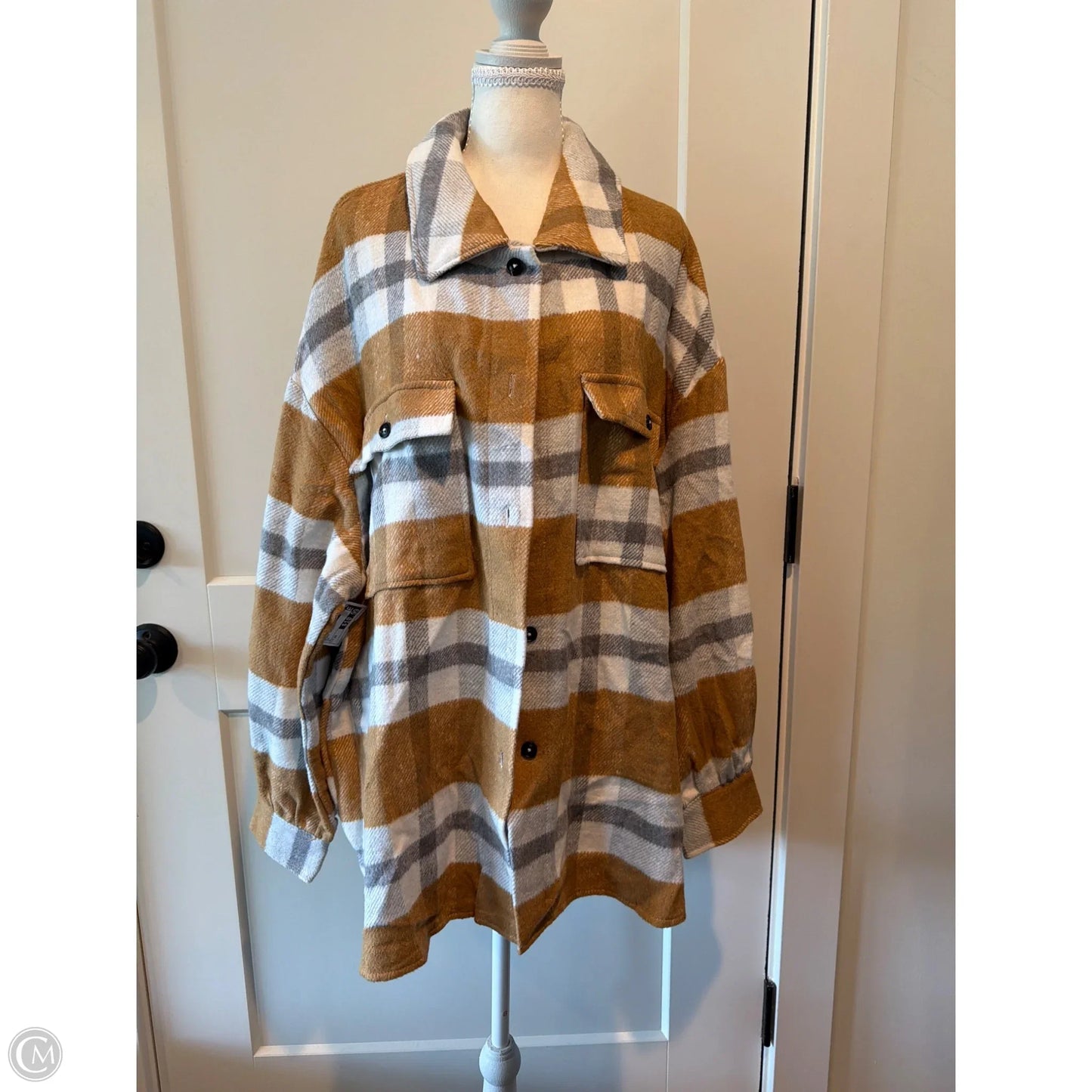Jacket Shirt By Clothes Mentor In Tan, Size: 3x