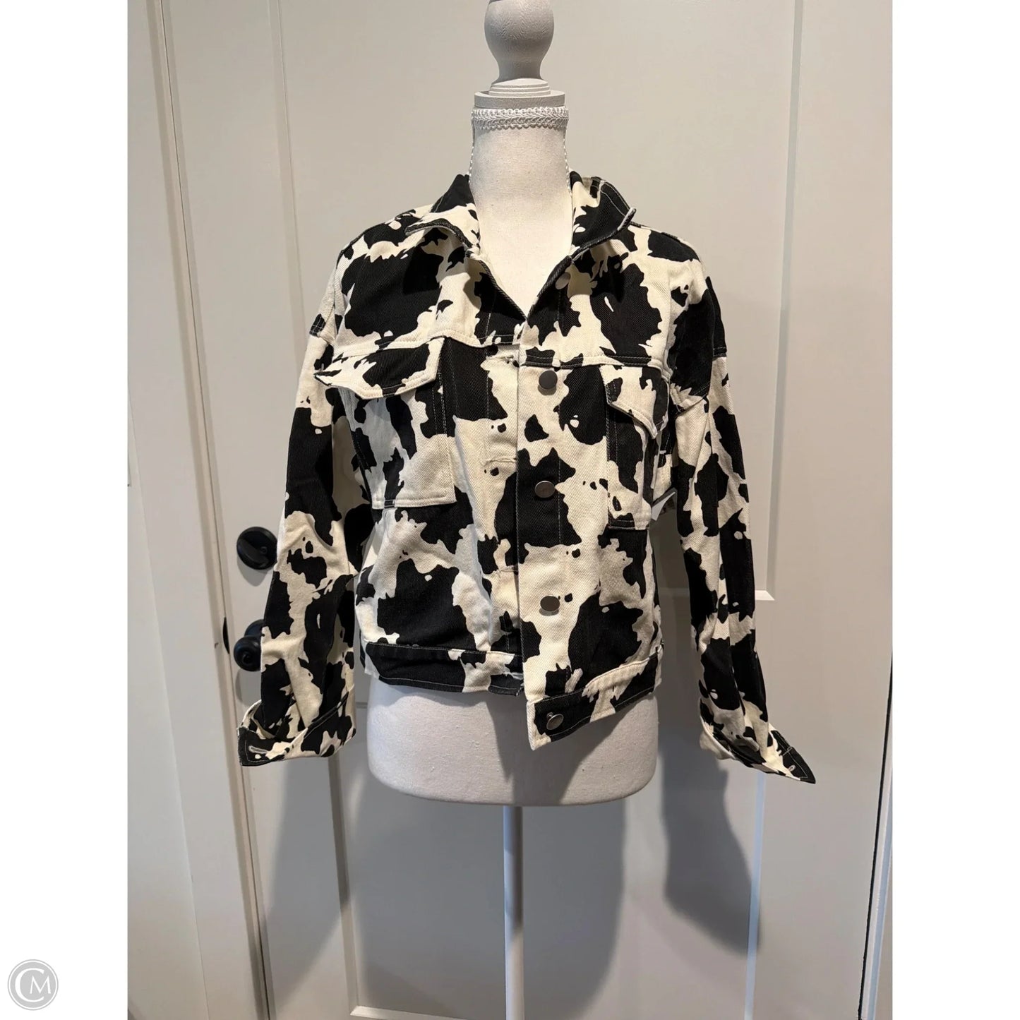 Jacket Denim By Le Lis In Black & White, Size: S