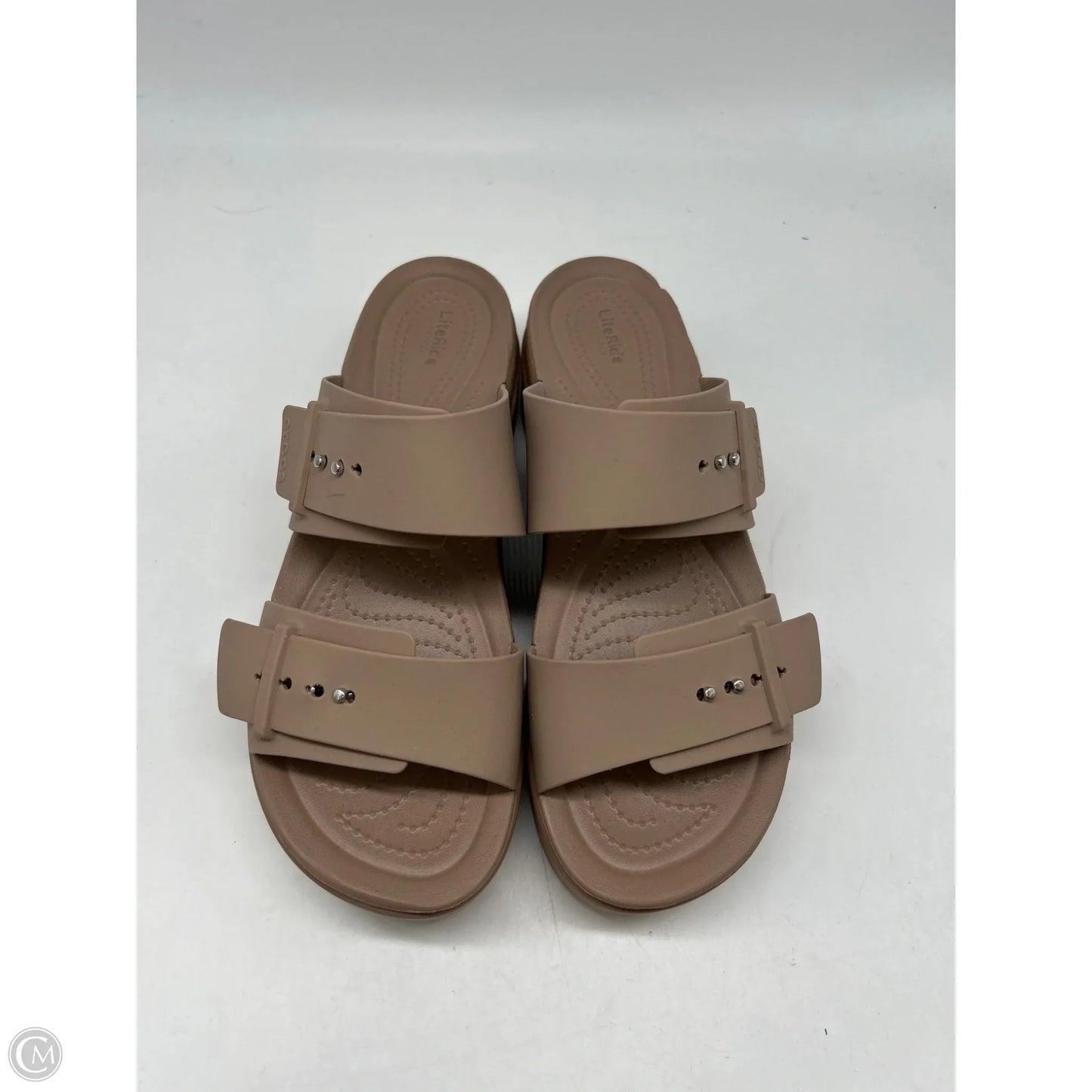Sandals Heels Platform By Crocs In Tan, Size: 10