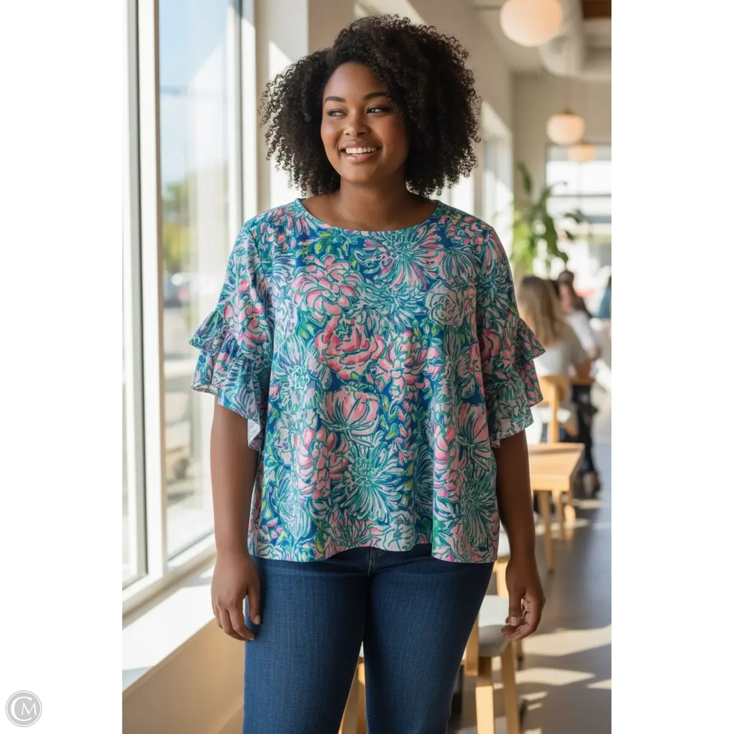 Top 3/4 Sleeve Designer By Lilly Pulitzer In Blue, Size: Xl