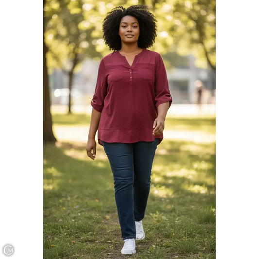 Top Long Sleeve By Kim Rogers In Red, Size: 3x