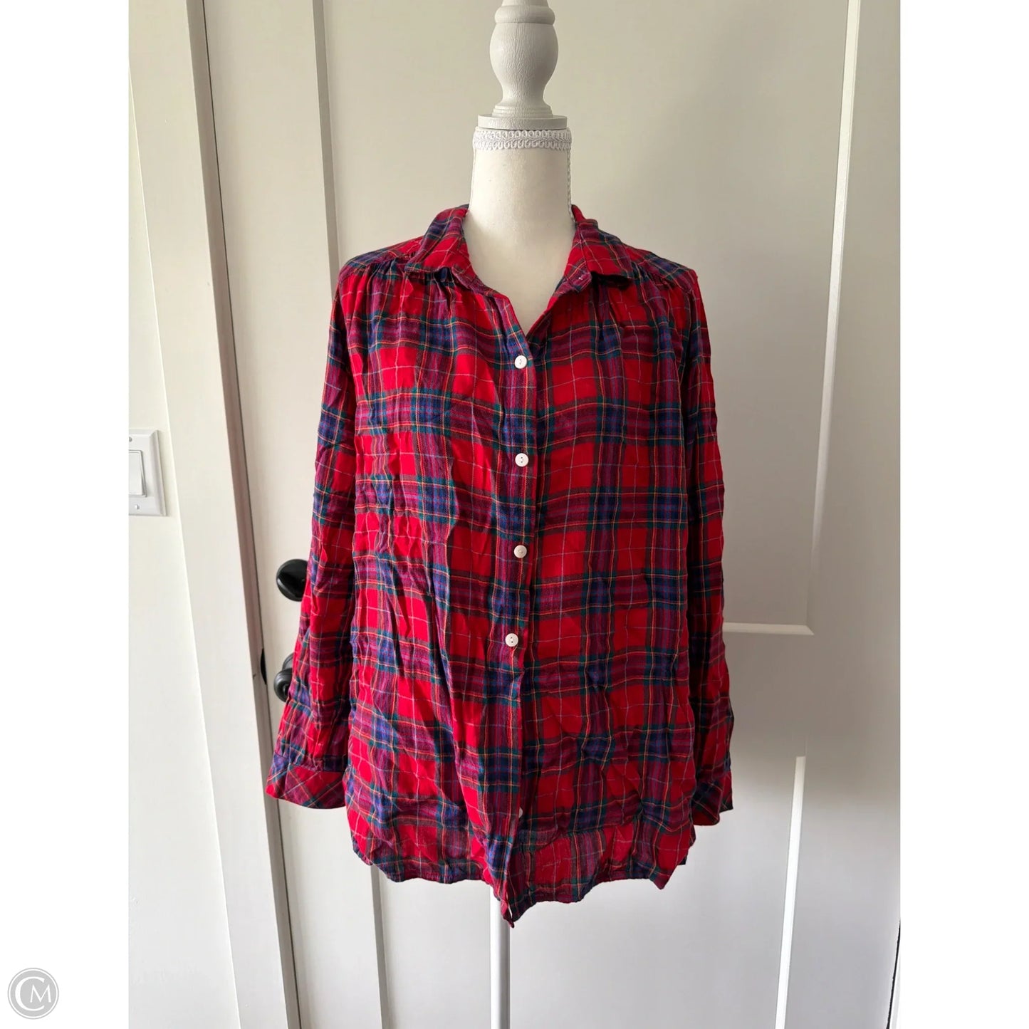 Top Long Sleeve By J. Jill In Plaid Pattern, Size: L