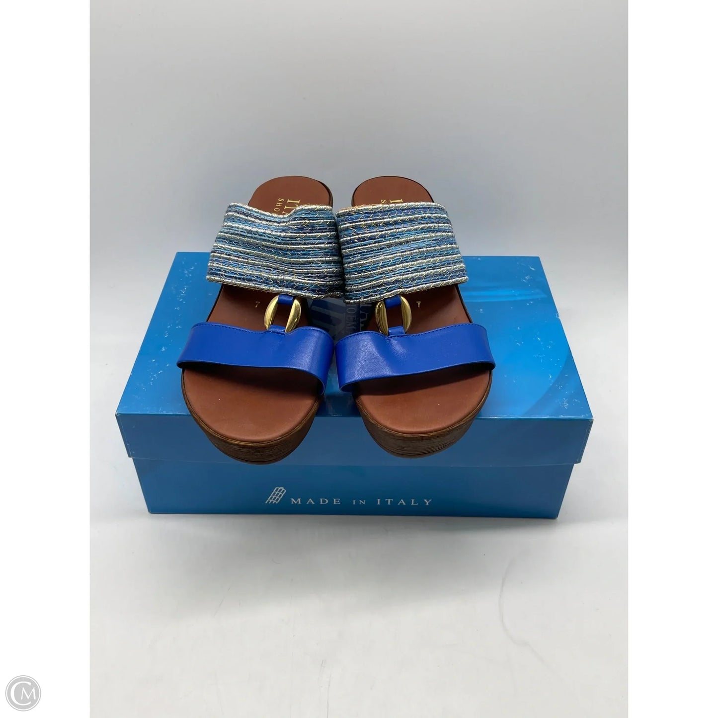 Sandals Heels Wedge By Italian Shoemakers In Blue, Size: 7