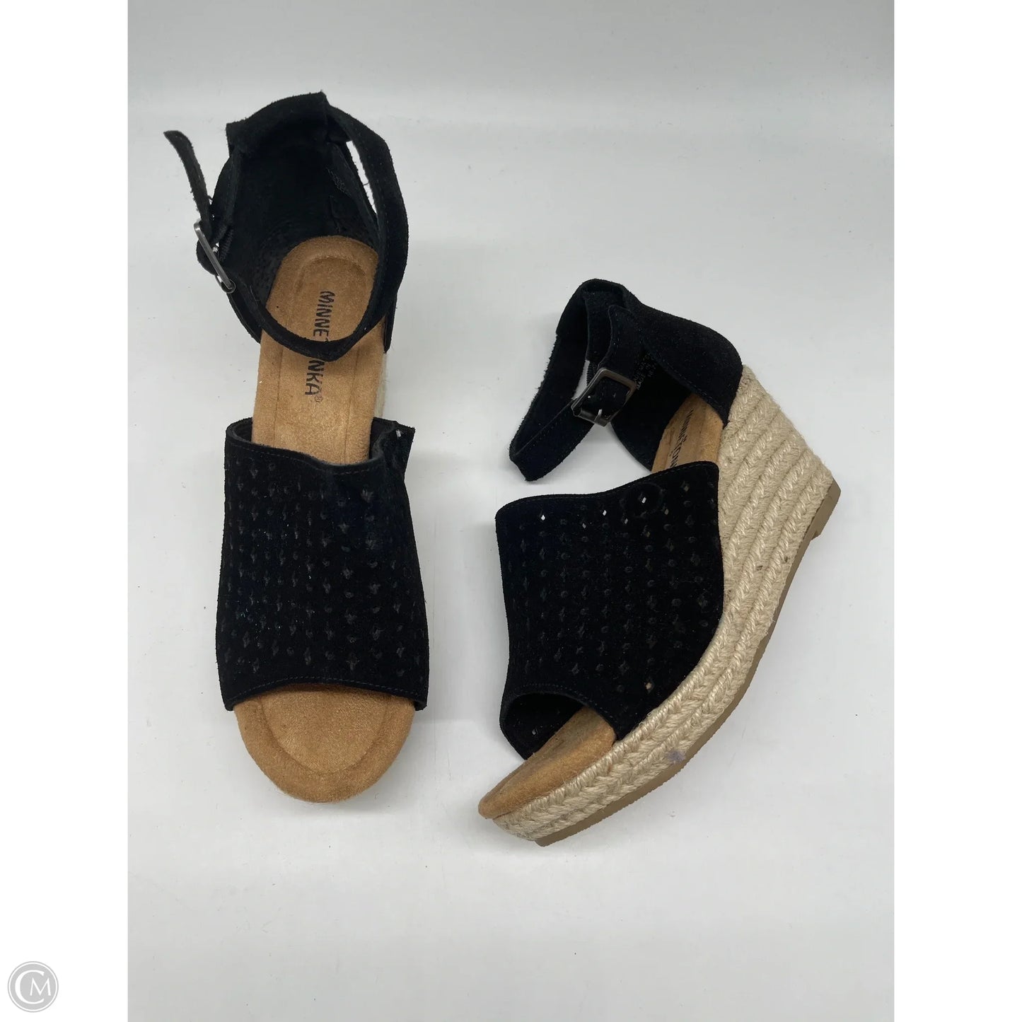 Sandals Heels Wedge By Minnetonka In Black, Size: 10