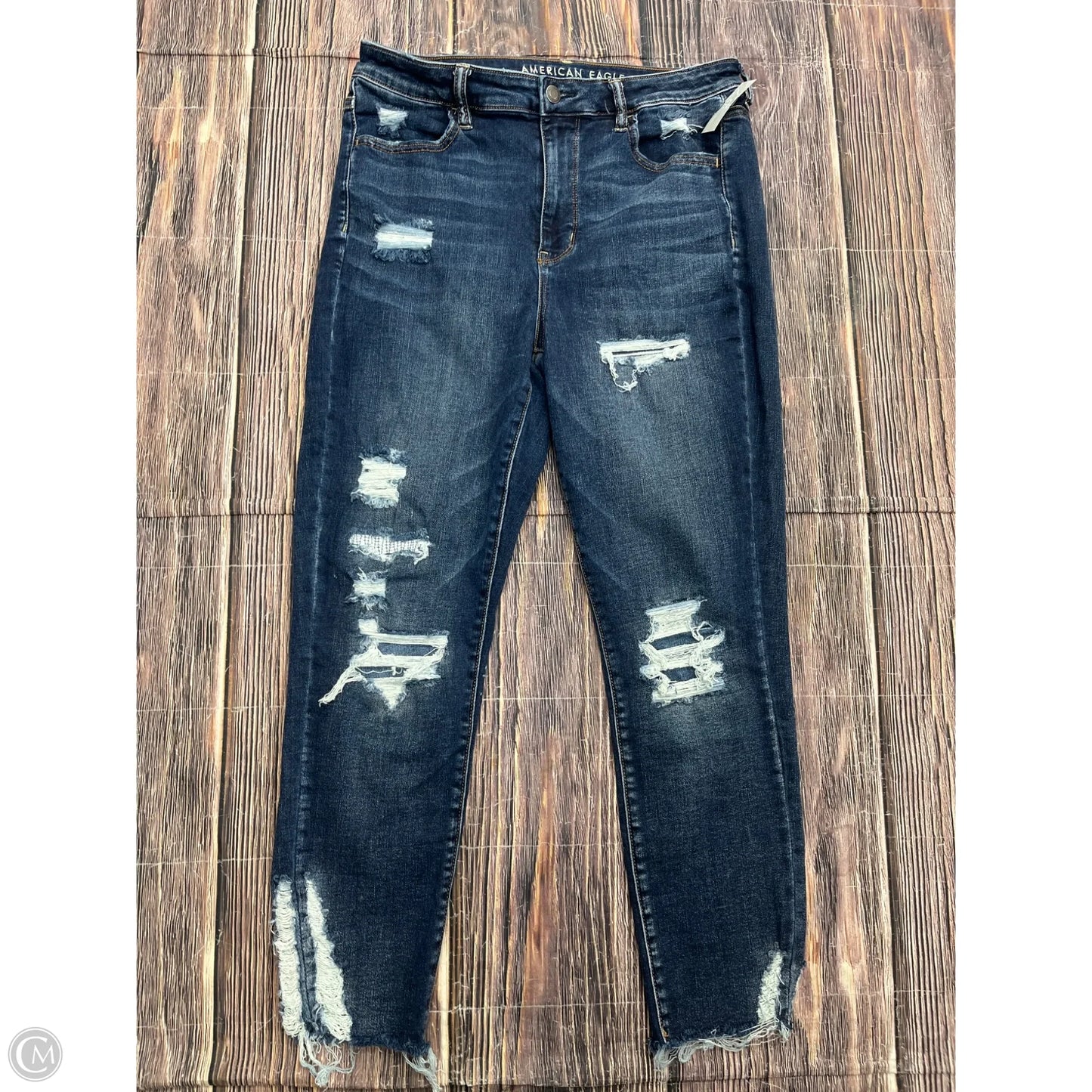 Jeans Skinny By American Eagle In Blue Denim, Size: 14 Short