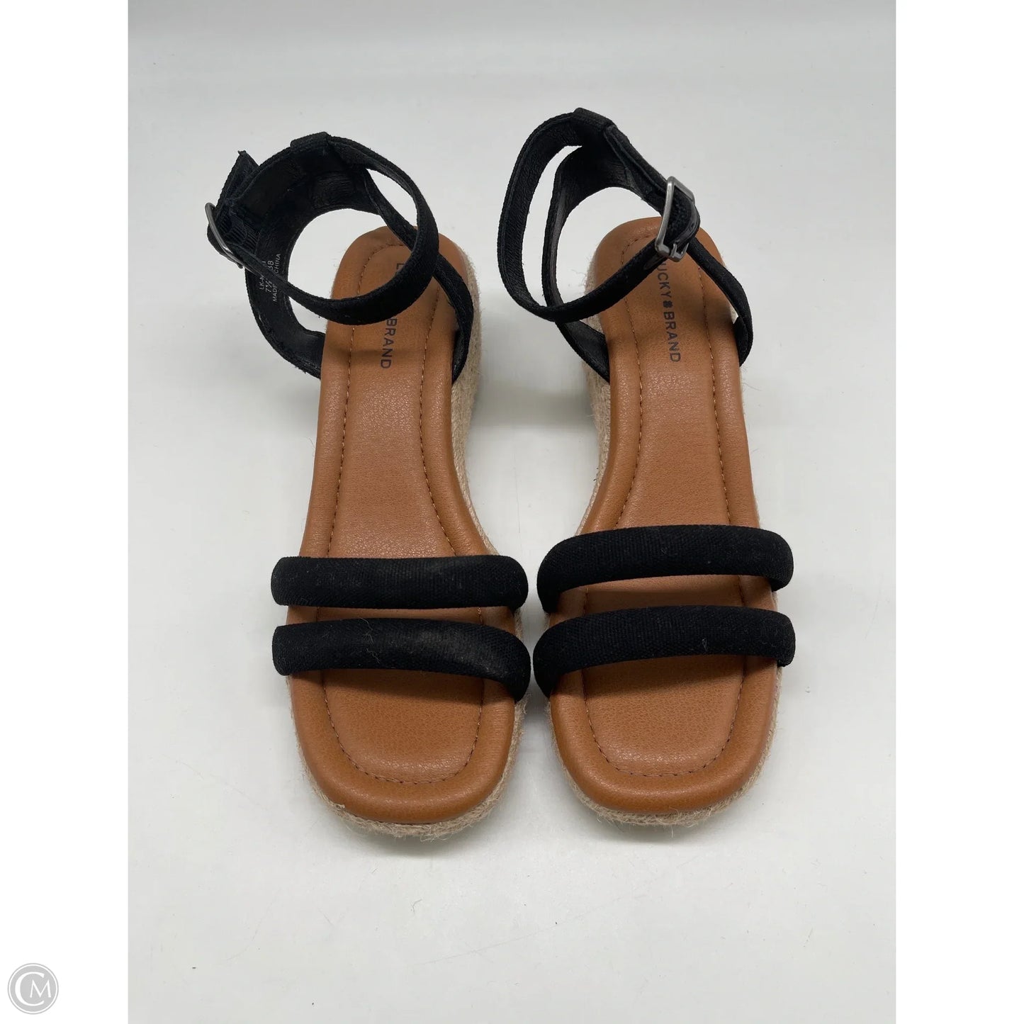 Sandals Heels Wedge By Lucky Brand In Black, Size: 7.5