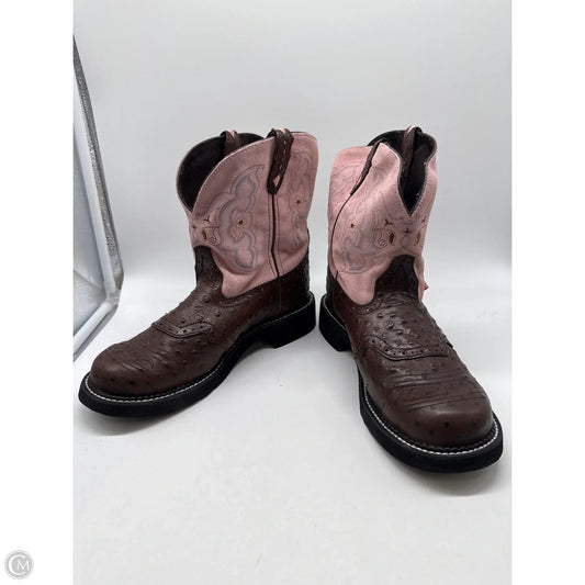 Boots Western By Justin In Brown & Pink, Size: 11