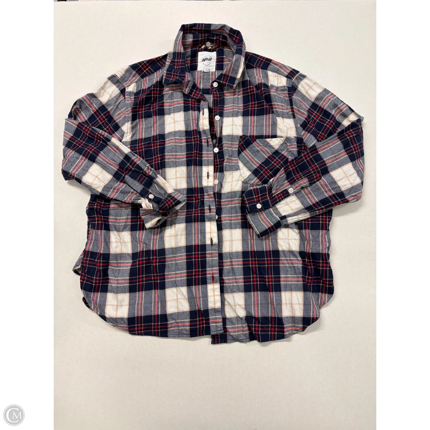 Top Long Sleeve By Aerie In Plaid Pattern, Size: M