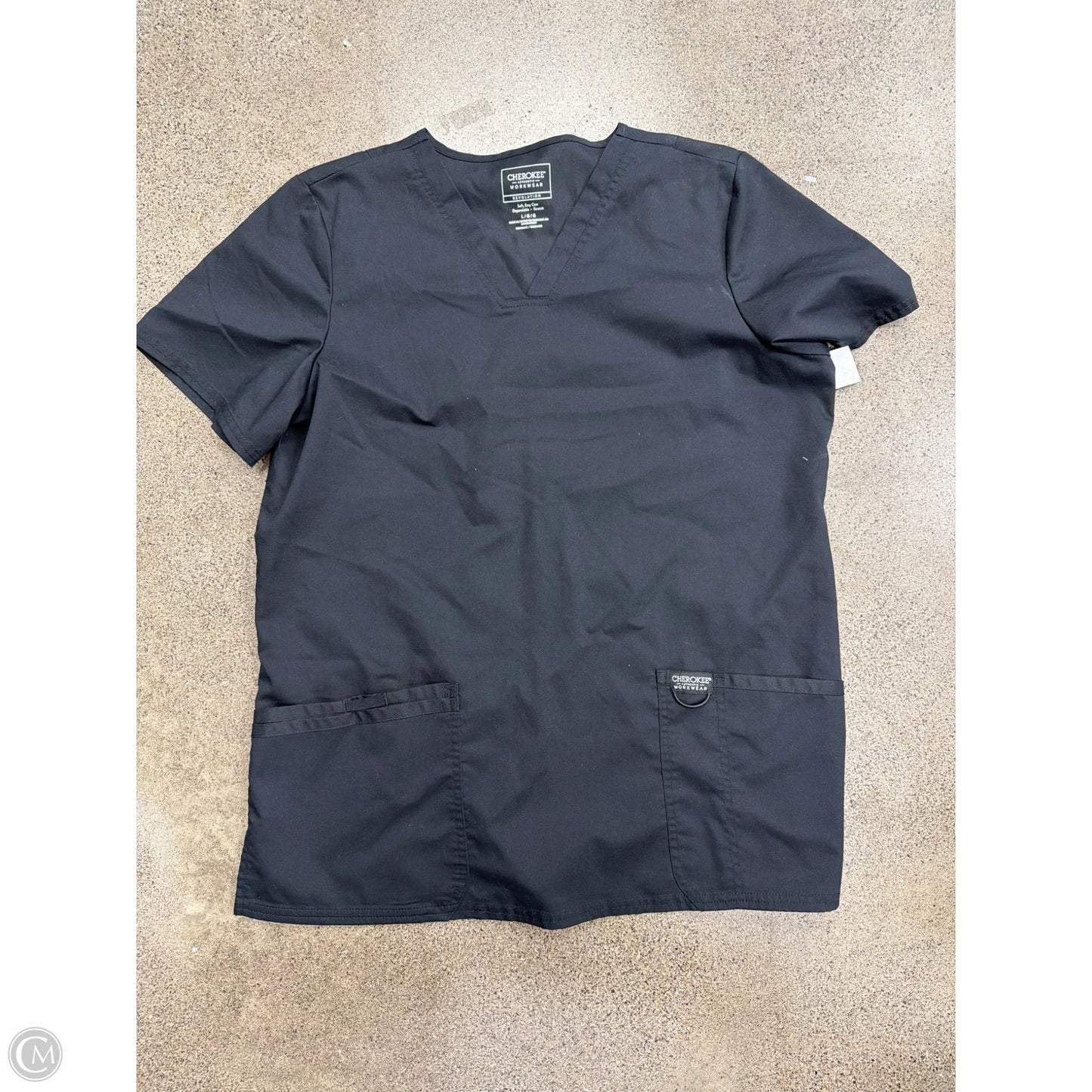 Top Short Sleeve By Cherokee In Black, Size: L