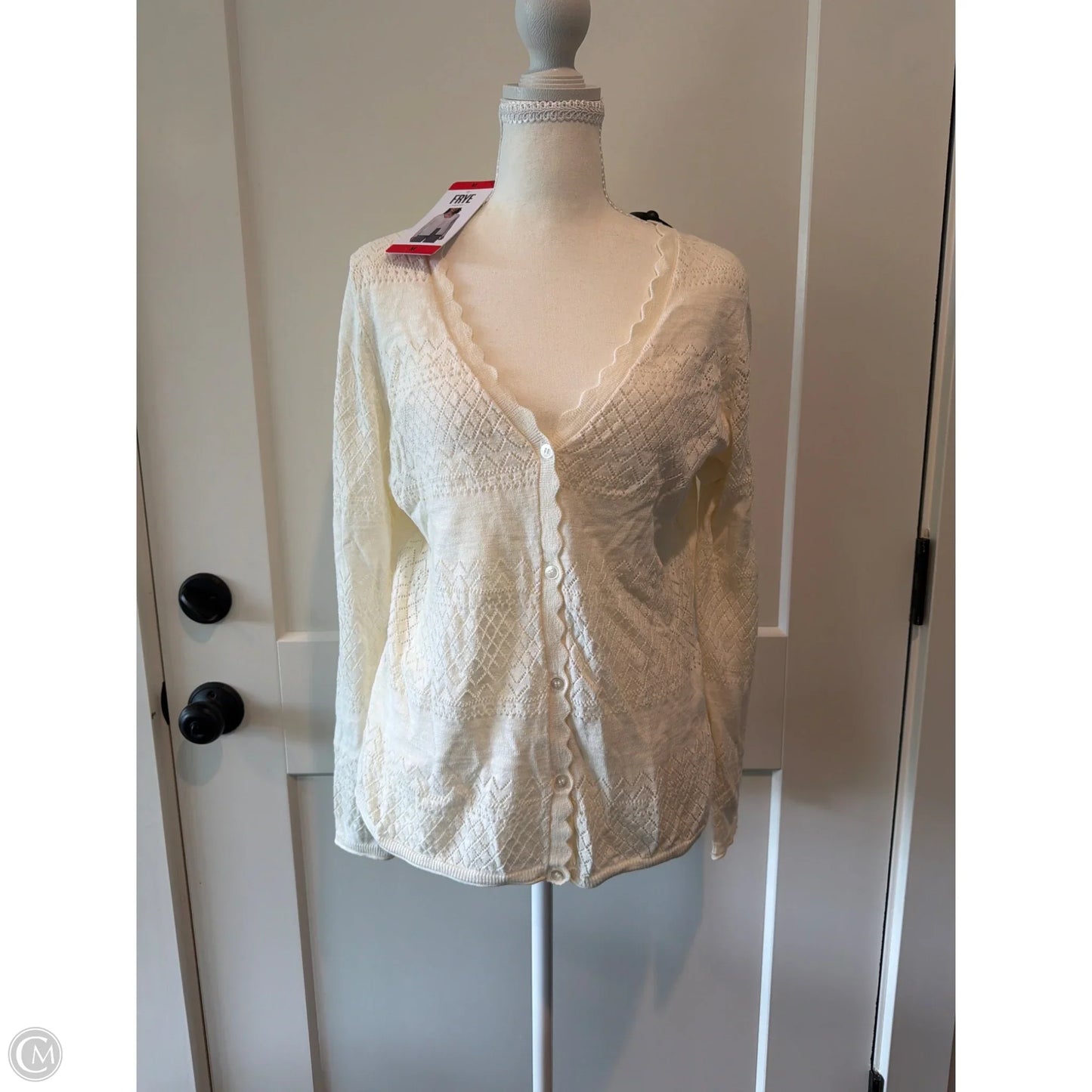 Sweater Cardigan Designer By Frye In Cream, Size: M