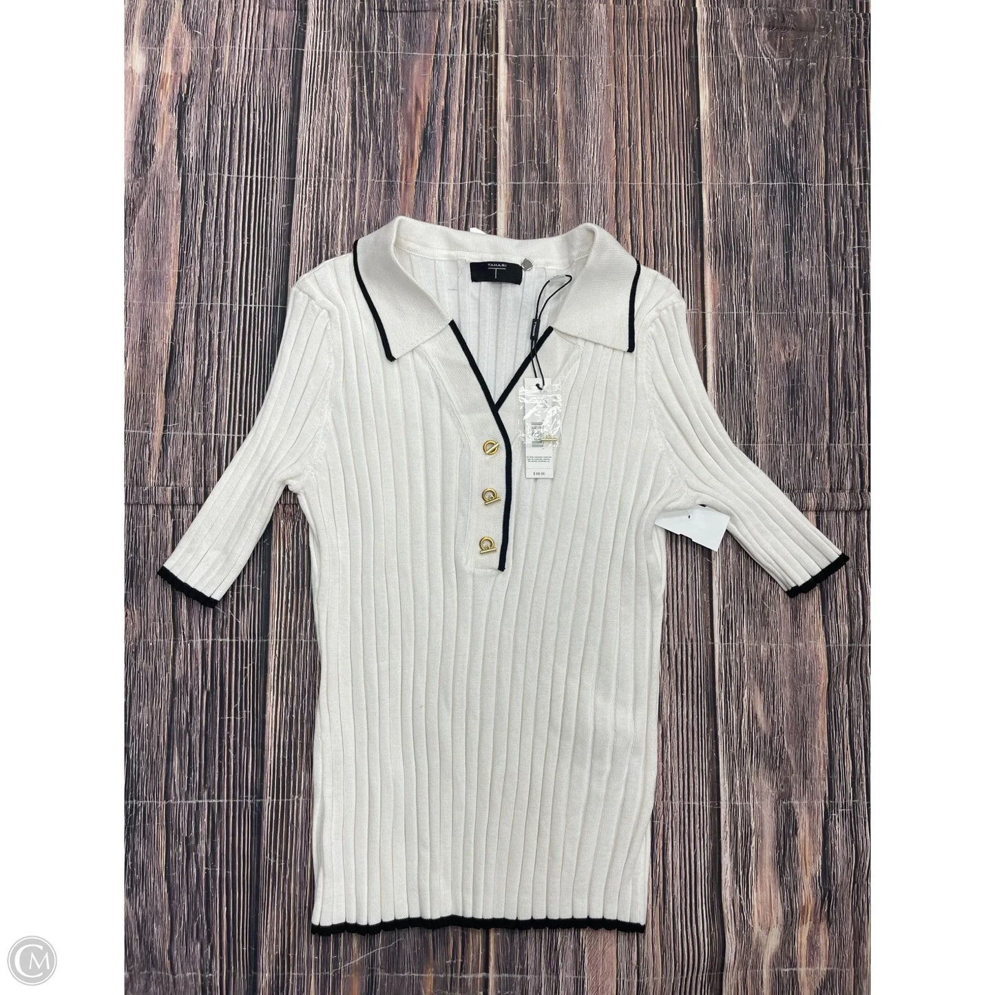 Sweater Short Sleeve By Tahari In White, Size: L