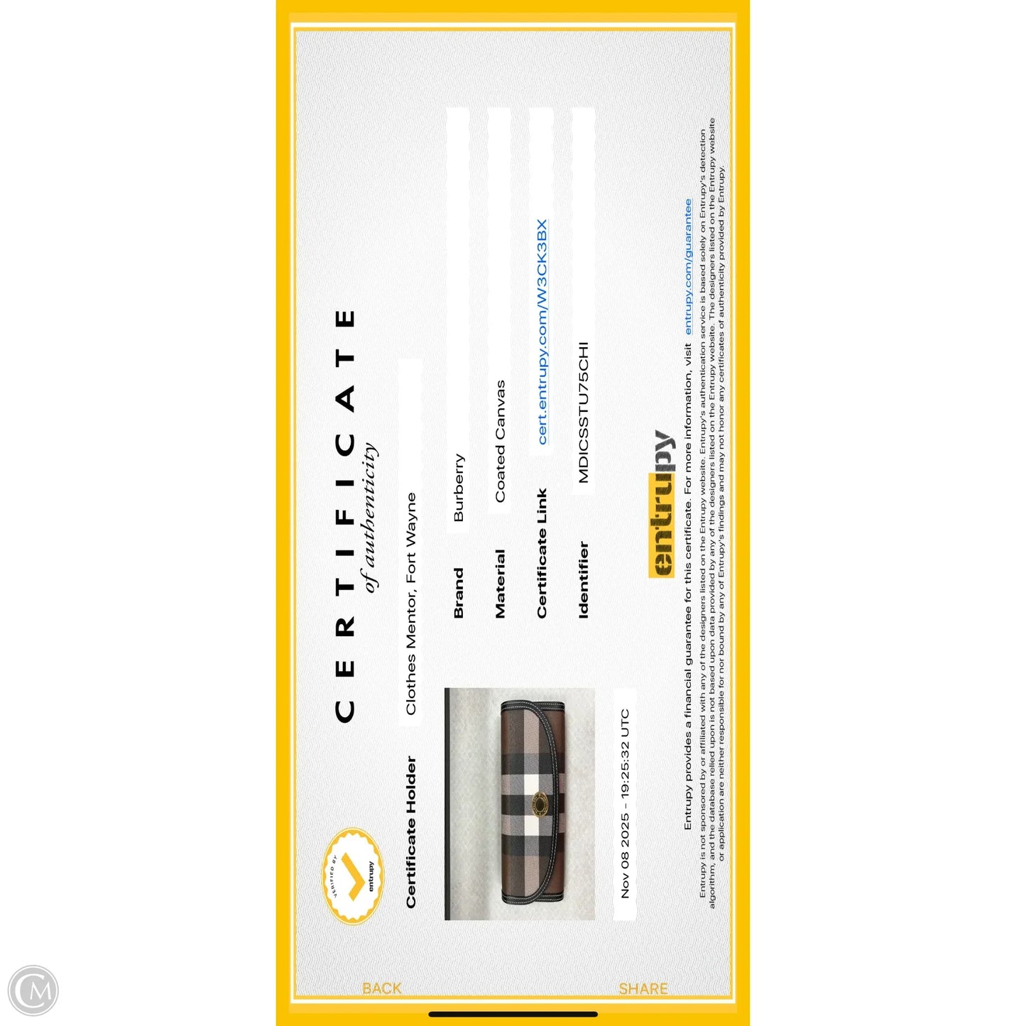 Wallet Luxury Designer By Burberry, Size: Medium