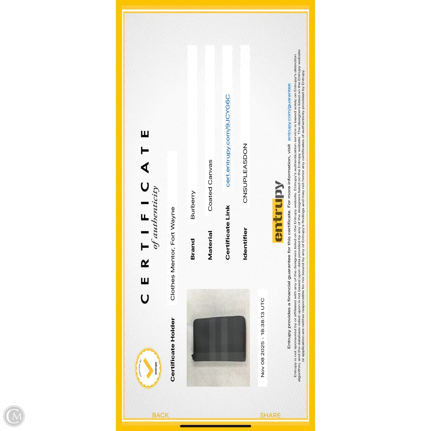 Wallet Luxury Designer By Burberry, Size: Medium