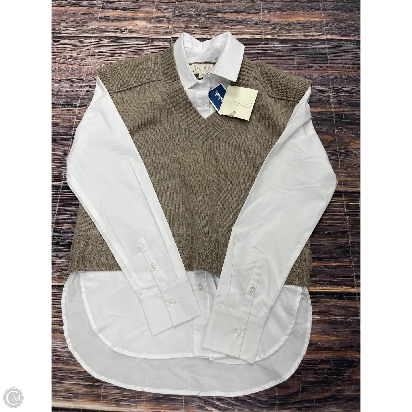 Top Long Sleeve By Marled In Brown & White, Size: Xs