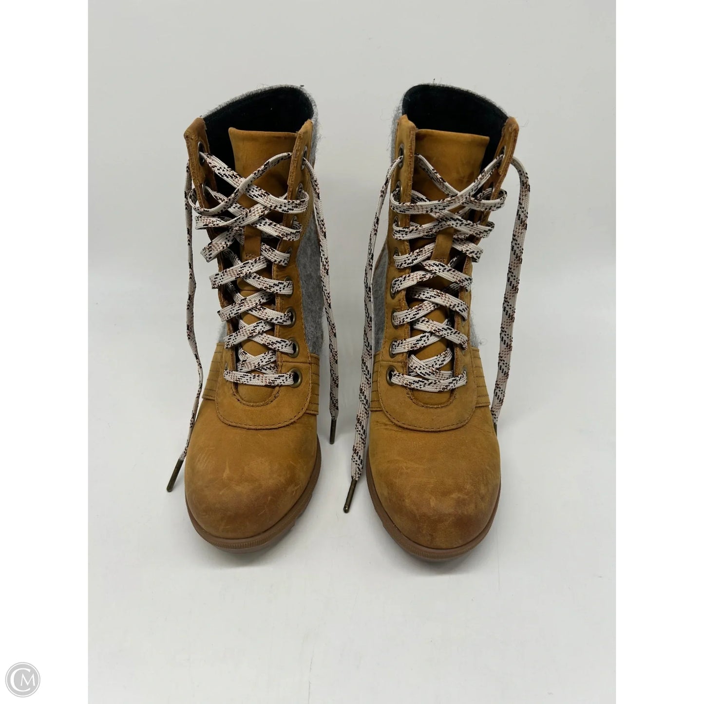 Boots Ankle Heels By Sorel In Brown & Grey, Size: 7