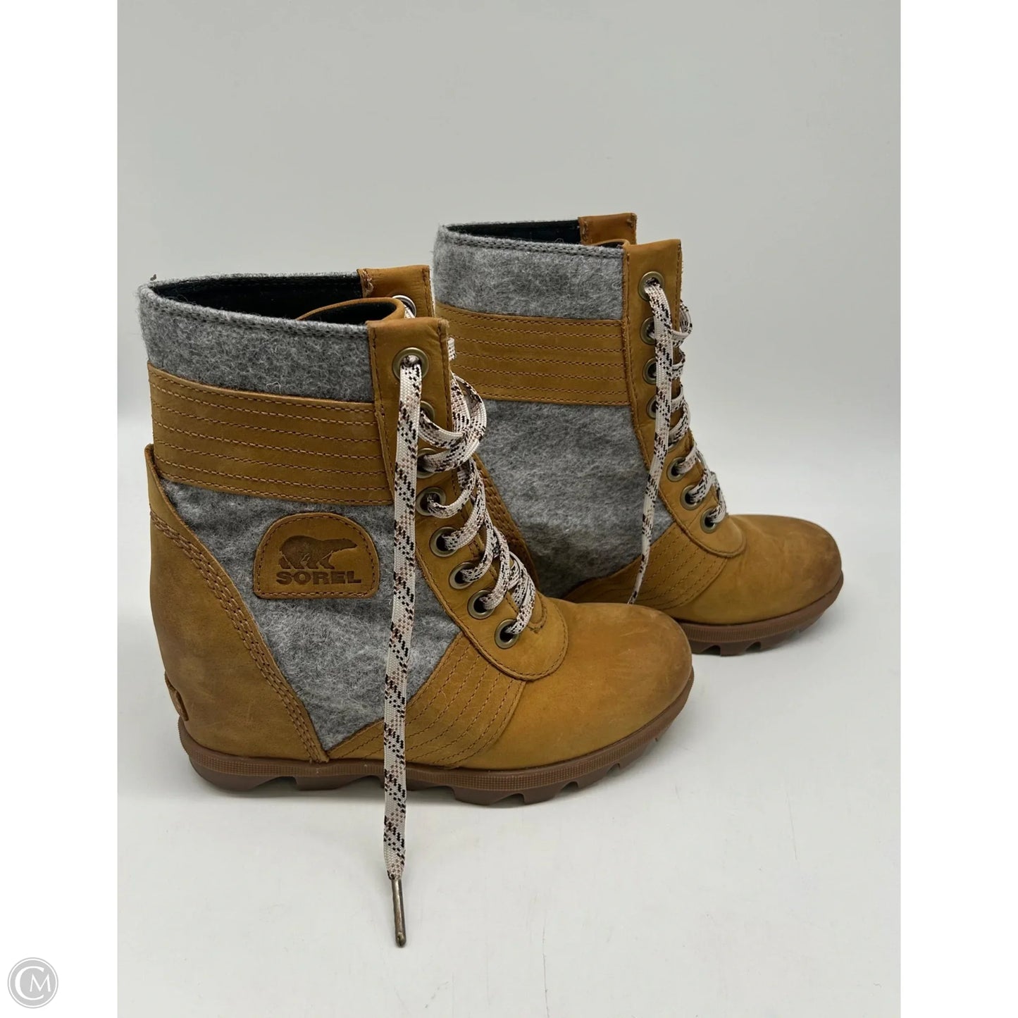 Boots Ankle Heels By Sorel In Brown & Grey, Size: 7