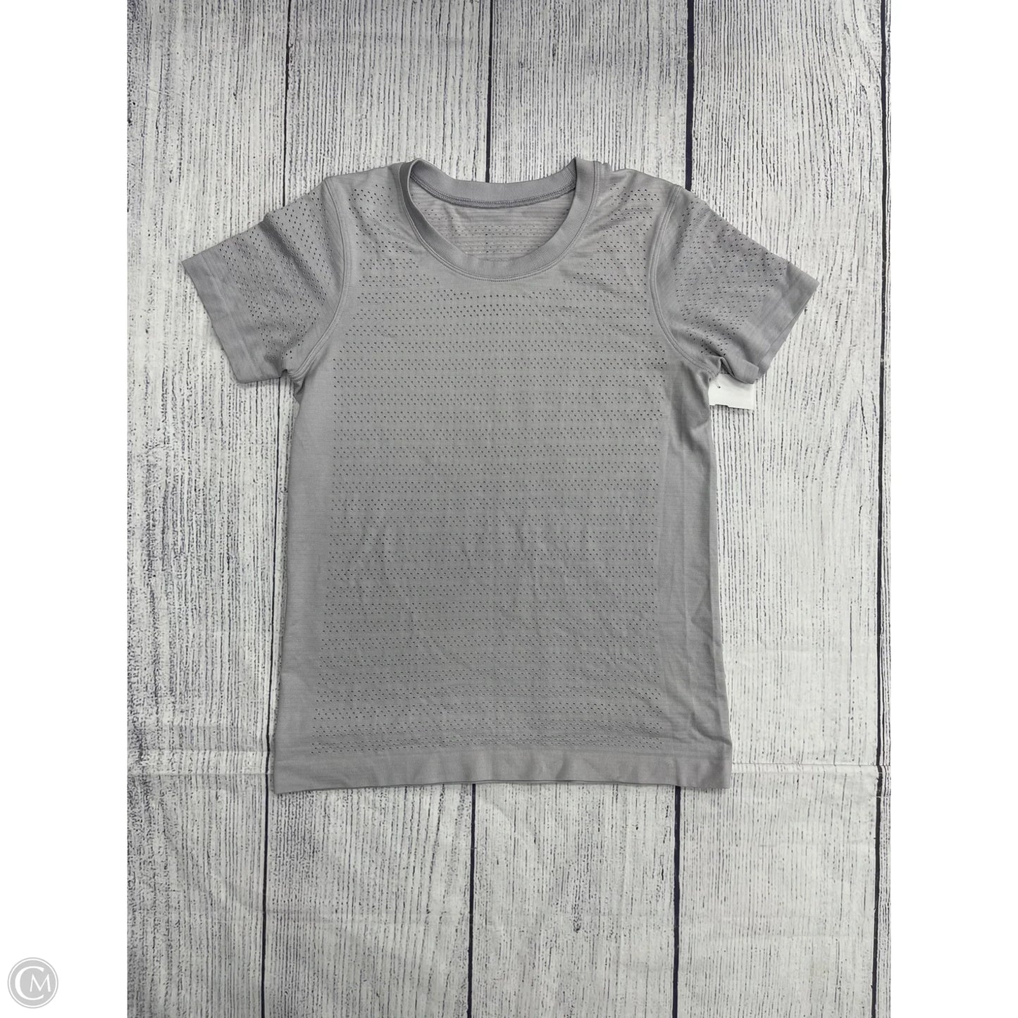 Athletic Top Short Sleeve By Lululemon In Grey, Size: 4