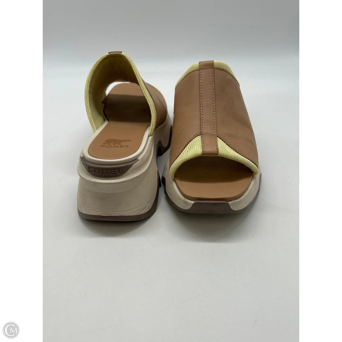 Sandals Heels Wedge By Sorel In Tan & Yellow, Size: 9.5