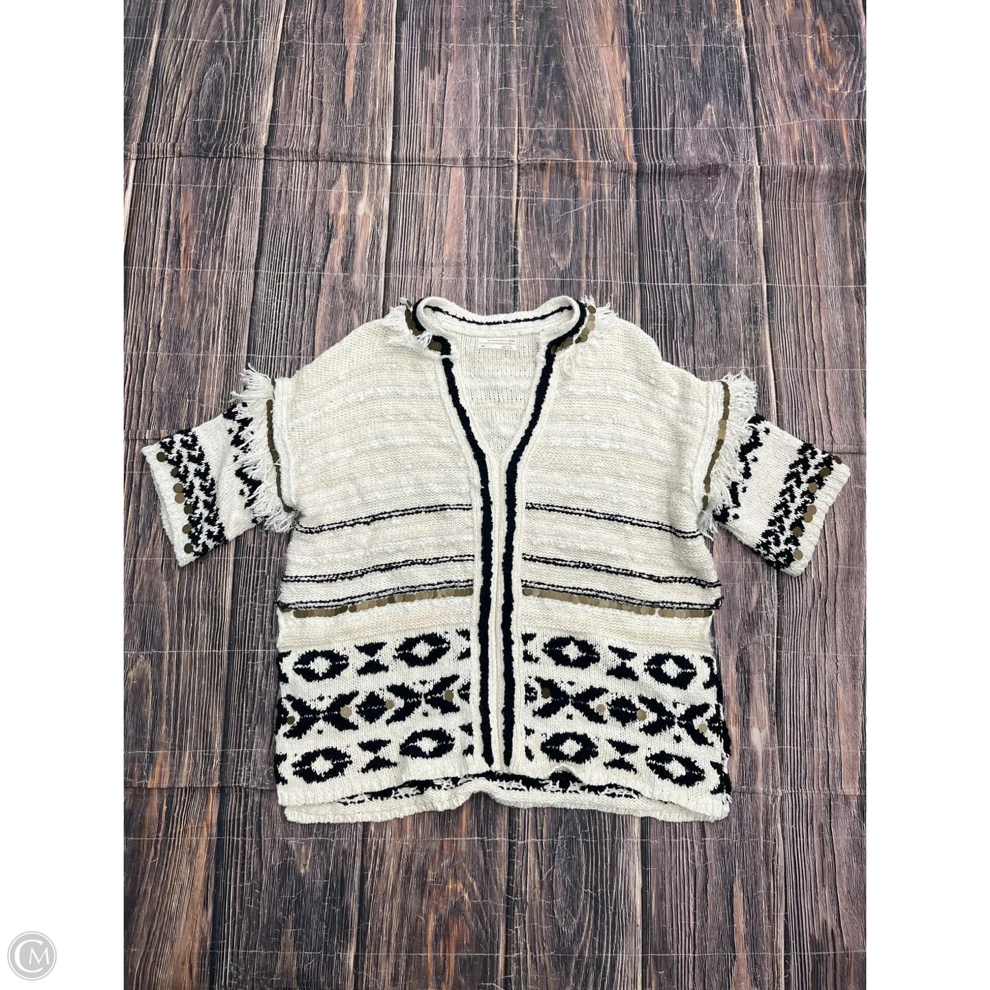 Sweater Short Sleeve By Anthropologie In Black & Cream, Size: M