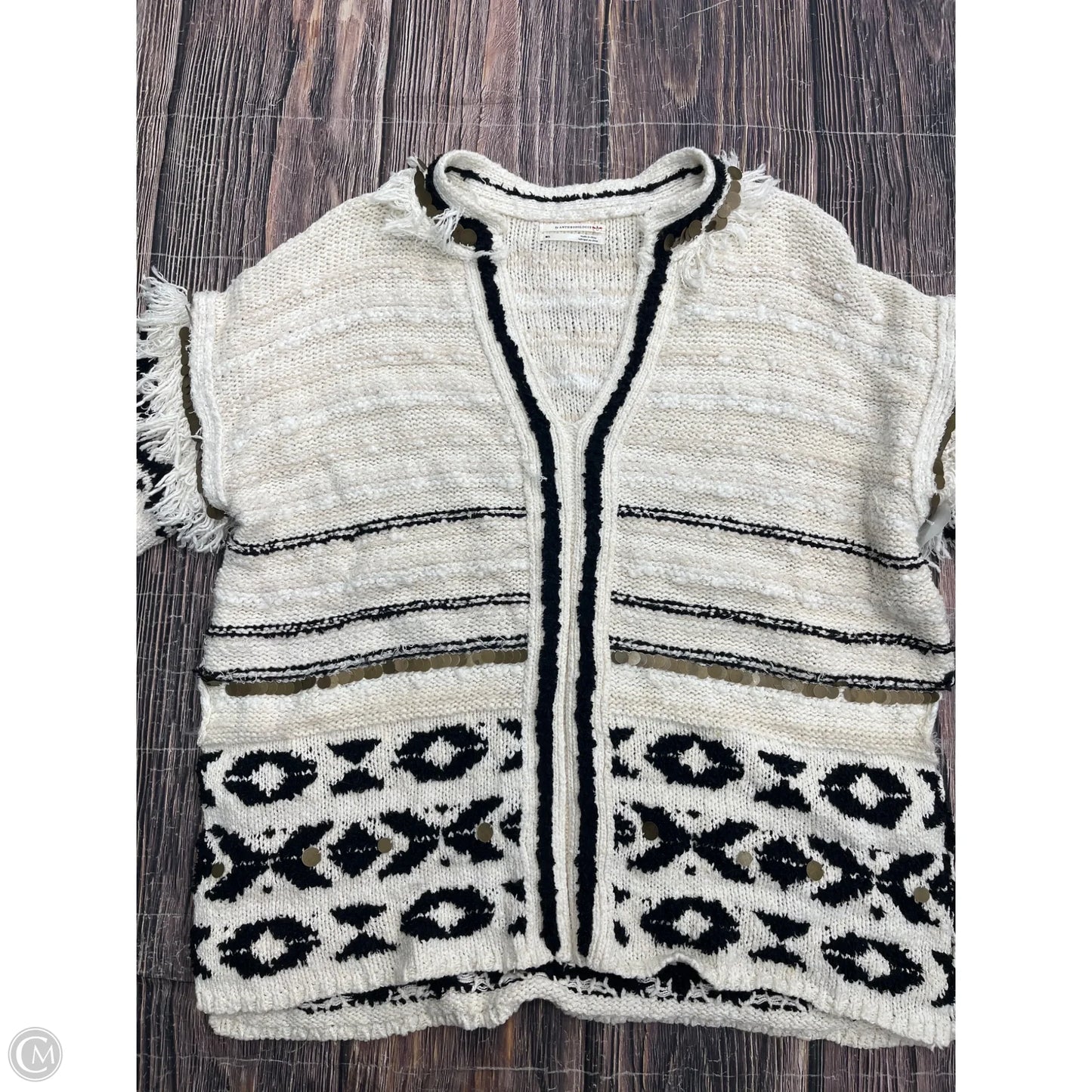 Sweater Short Sleeve By Anthropologie In Black & Cream, Size: M