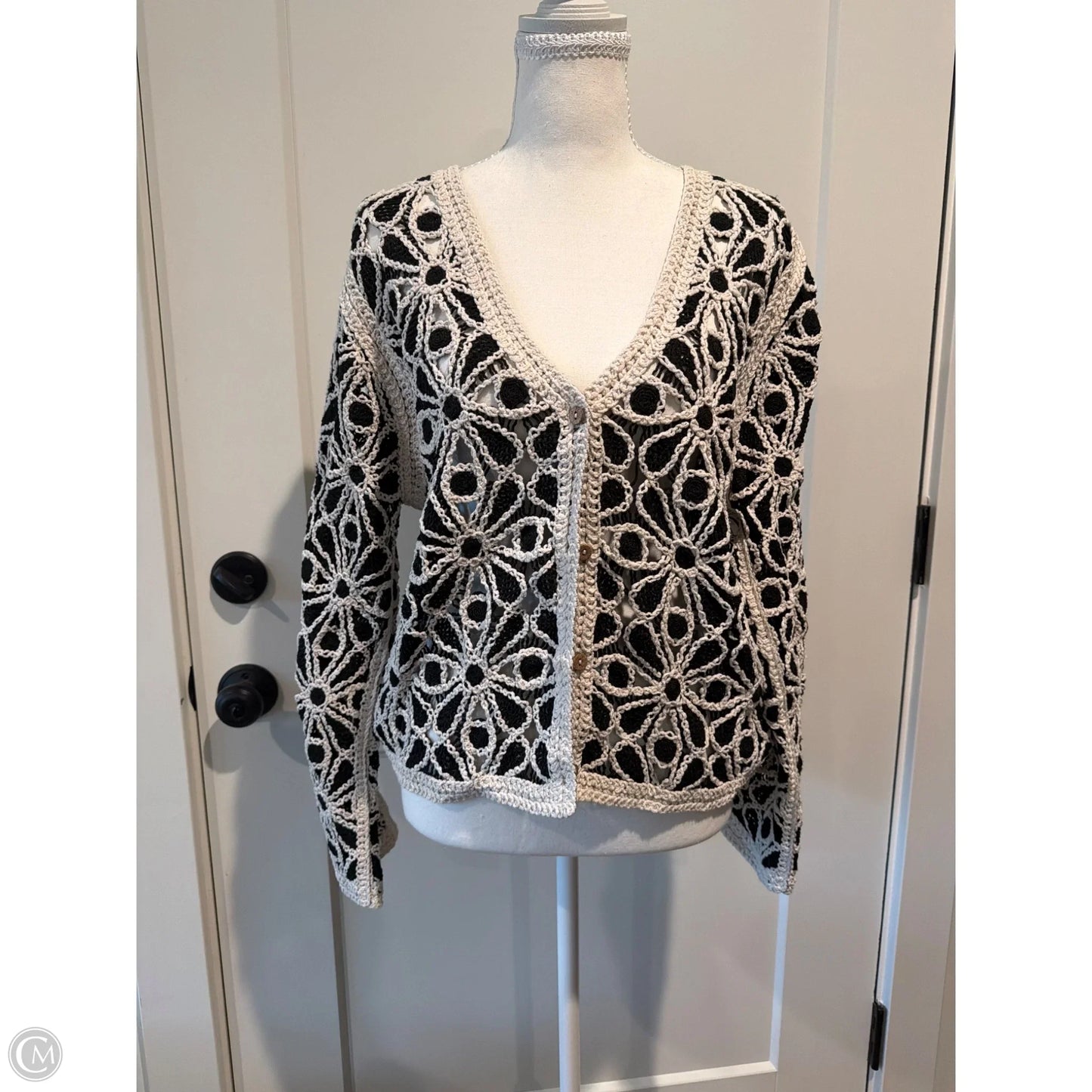 Cardigan By Solitaire In Black & Cream, Size: L