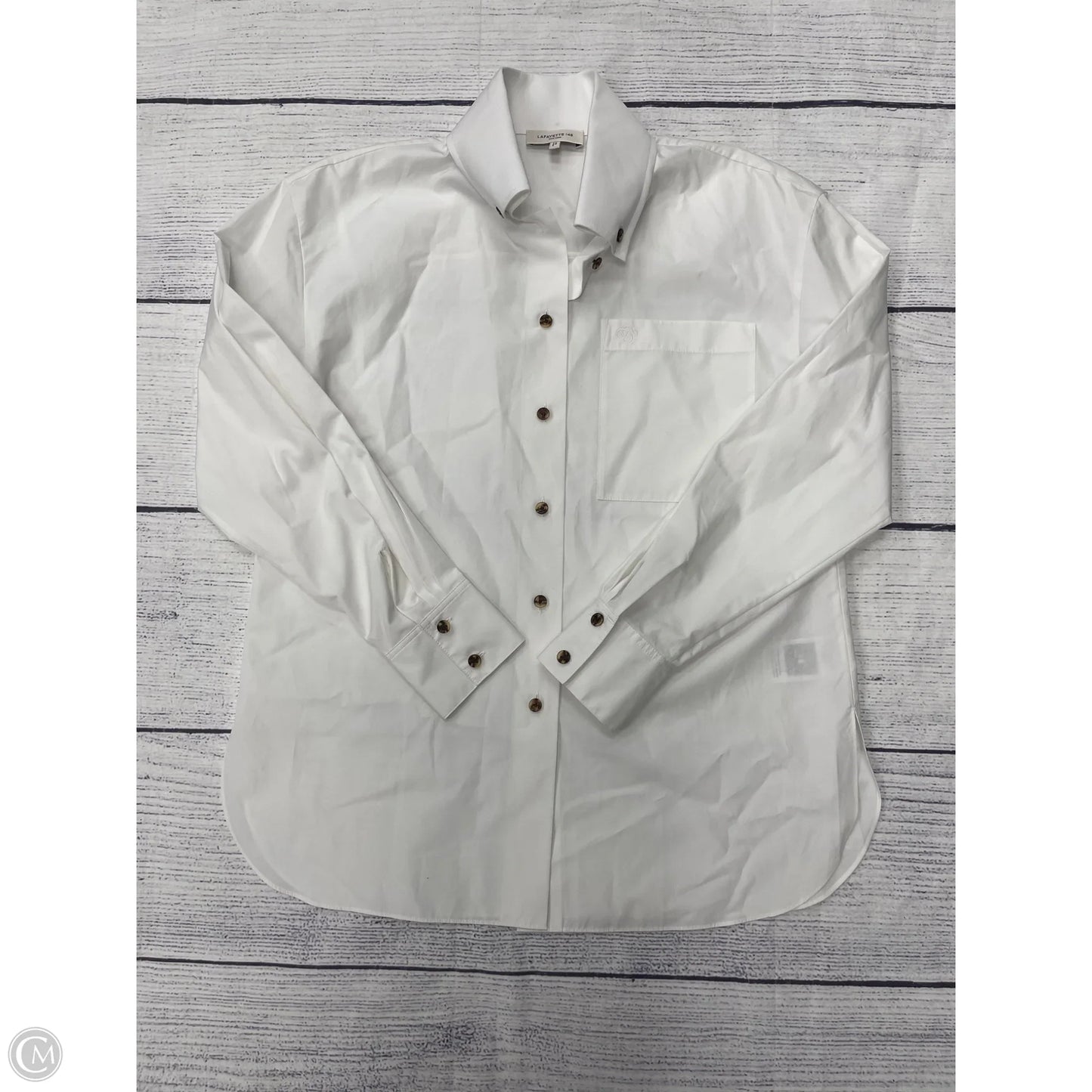 Top Long Sleeve Designer By Lafayette 148 In White, Size: S