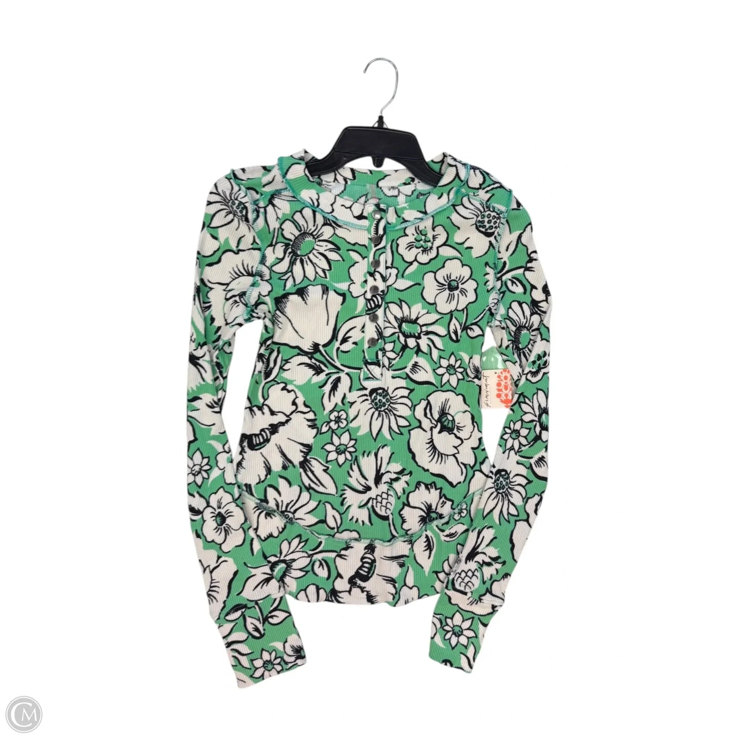 Top Long Sleeve By Free People In Green & White, Size: M