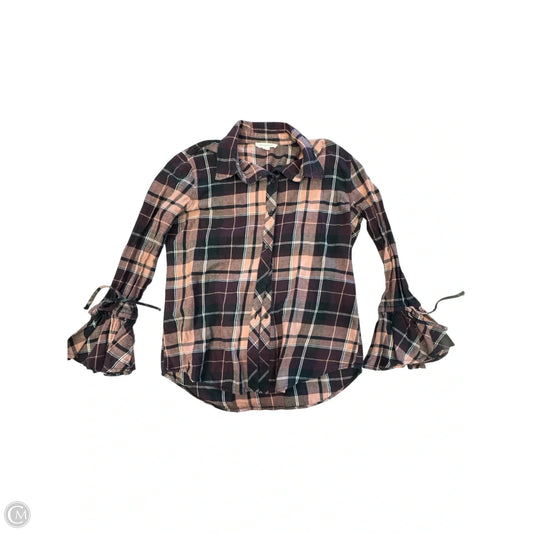 Blouse Long Sleeve By Beachlunchlounge In Plaid Pattern, Size: S