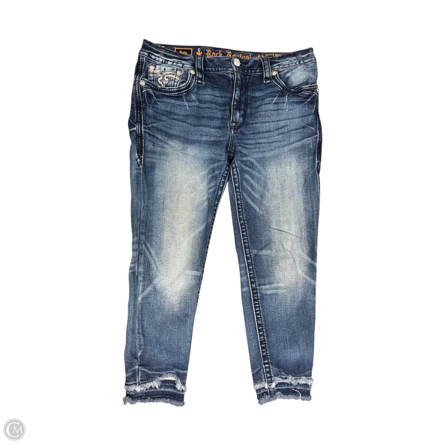 Jeans Cropped By Rock Revival In Blue Denim, Size: 14