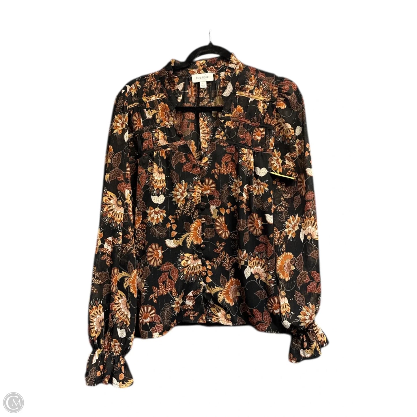 Blouse Long Sleeve By Evereve In Floral Print, Size: L