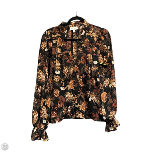 Blouse Long Sleeve By Evereve In Floral Print, Size: L
