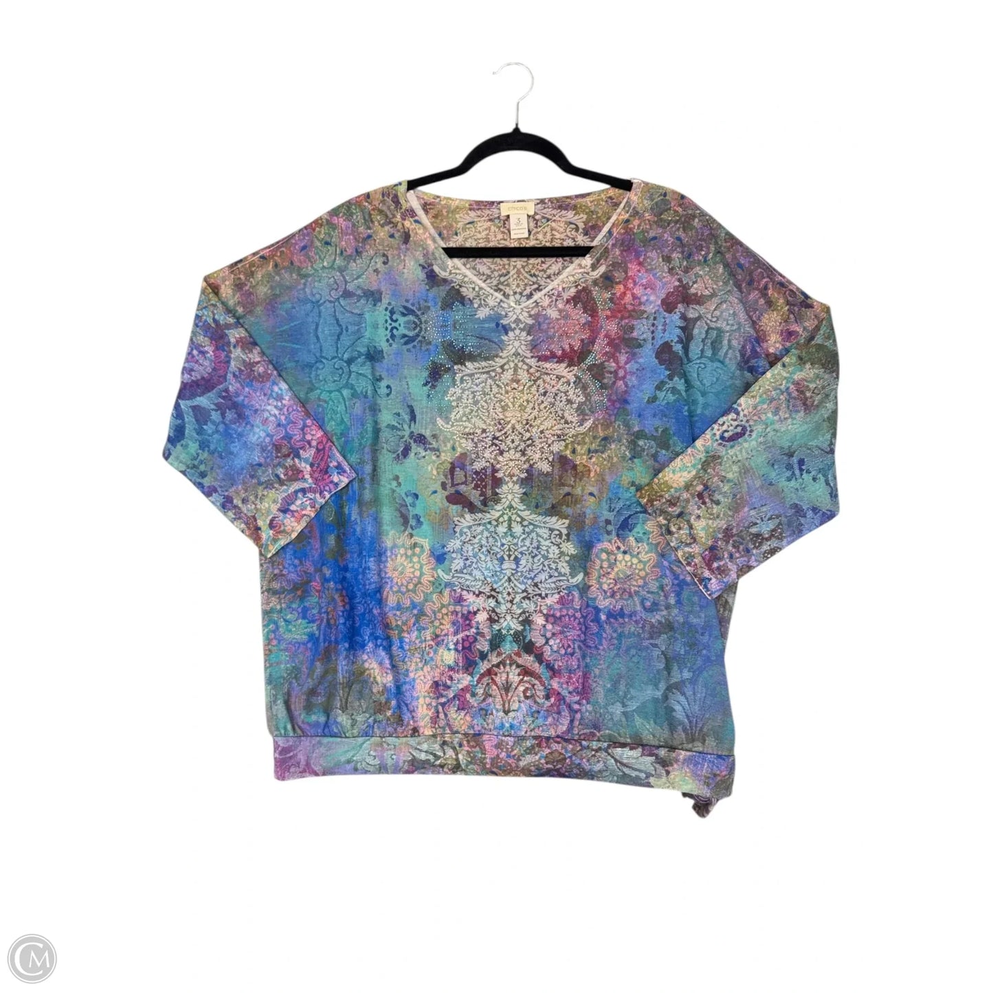 Top 3/4 Sleeve By Chicos In Multi-colored, Size: L