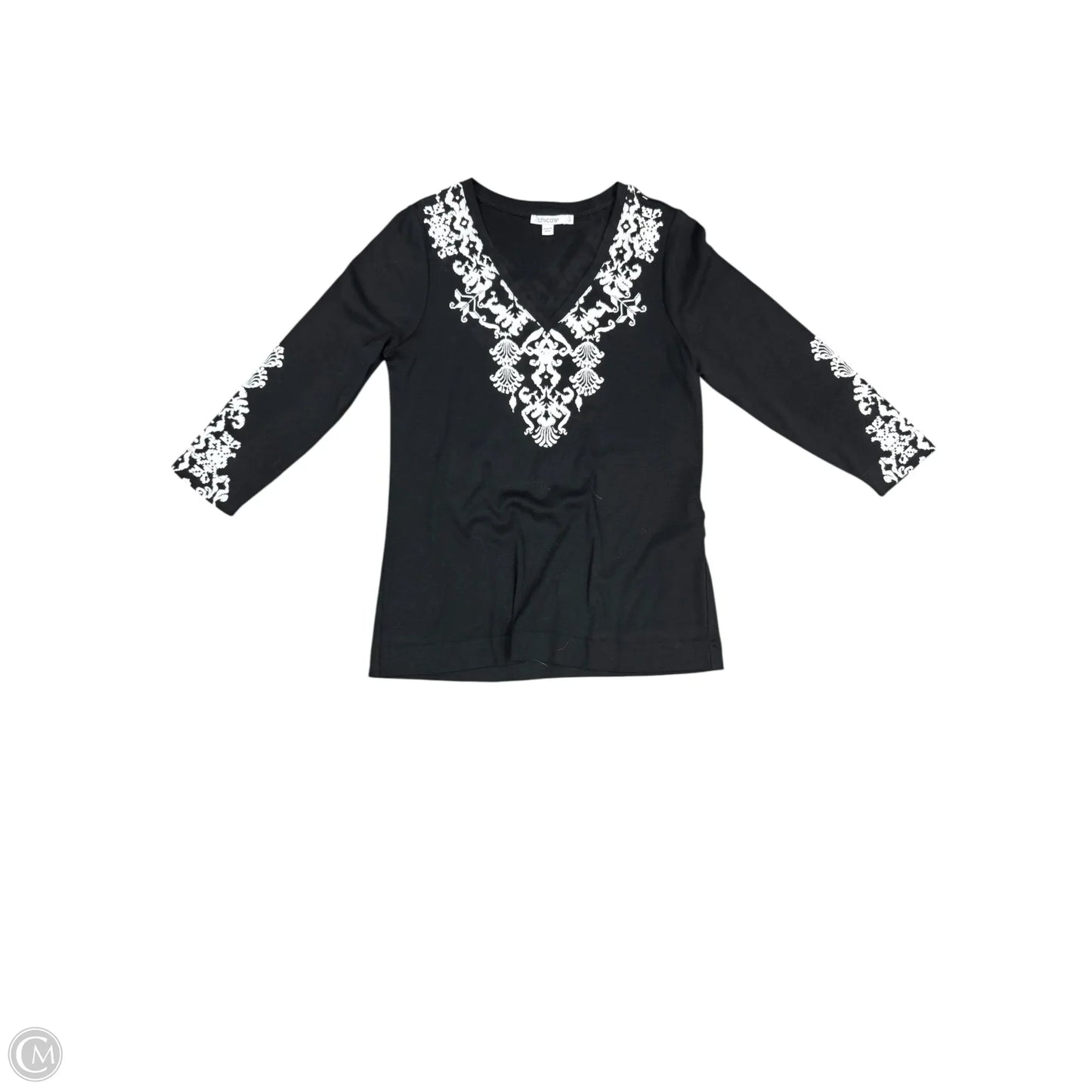 Top 3/4 Sleeve By Chicos In Black & White, Size: S