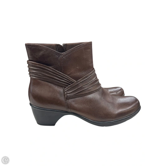 Boots Ankle Heels By Clarks In Brown, Size: 11