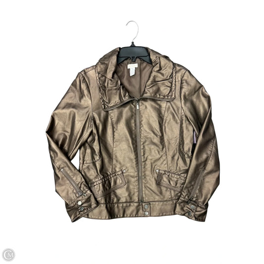 Jacket Moto By Chicos In Bronze, Size: M