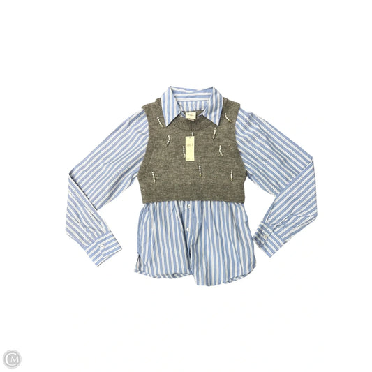 Top Long Sleeve By Maeve In Blue & Grey, Size: Xs