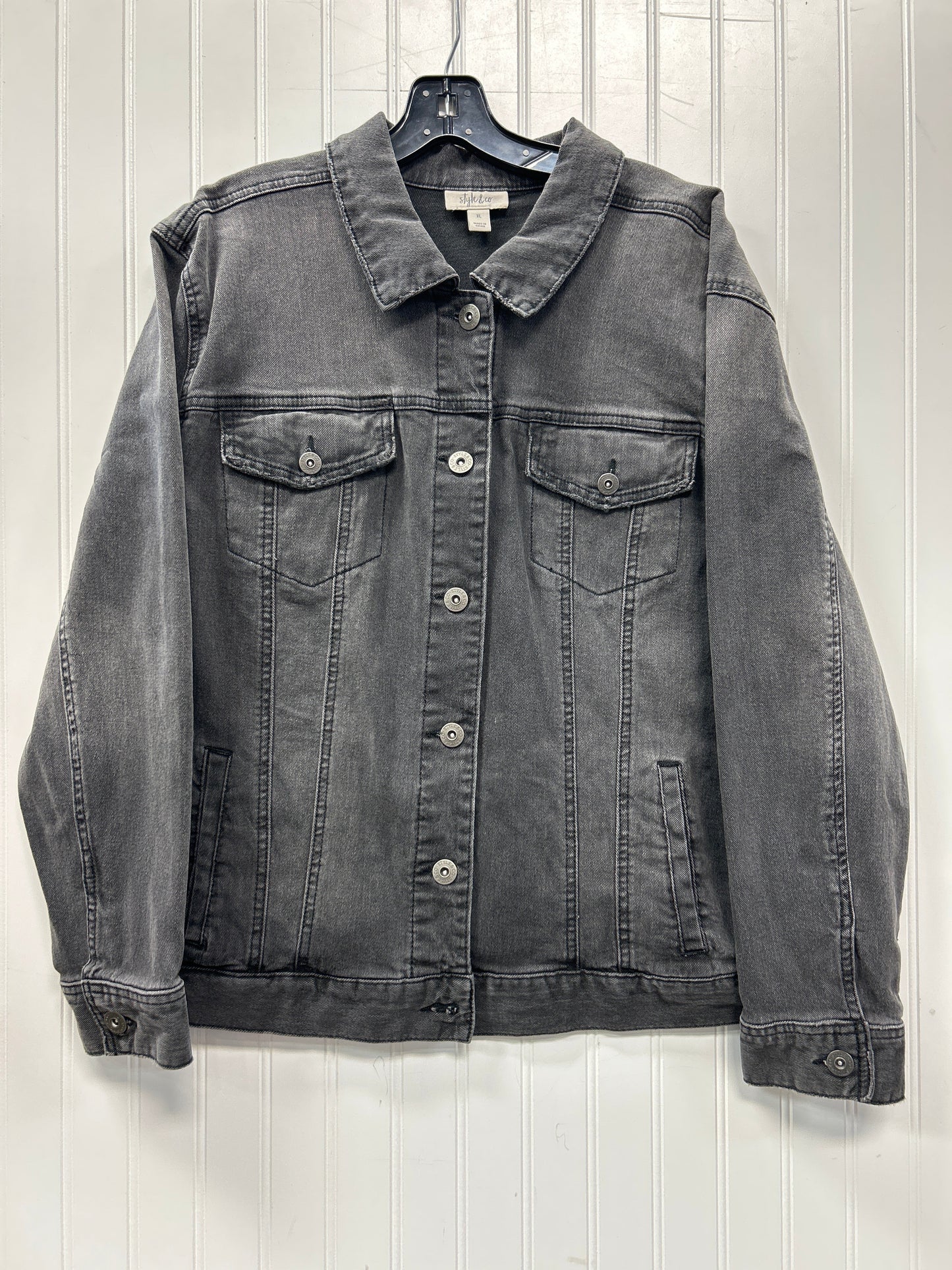 Jacket Denim By Style And Co Collection Women In Black Denim, Size:Xl