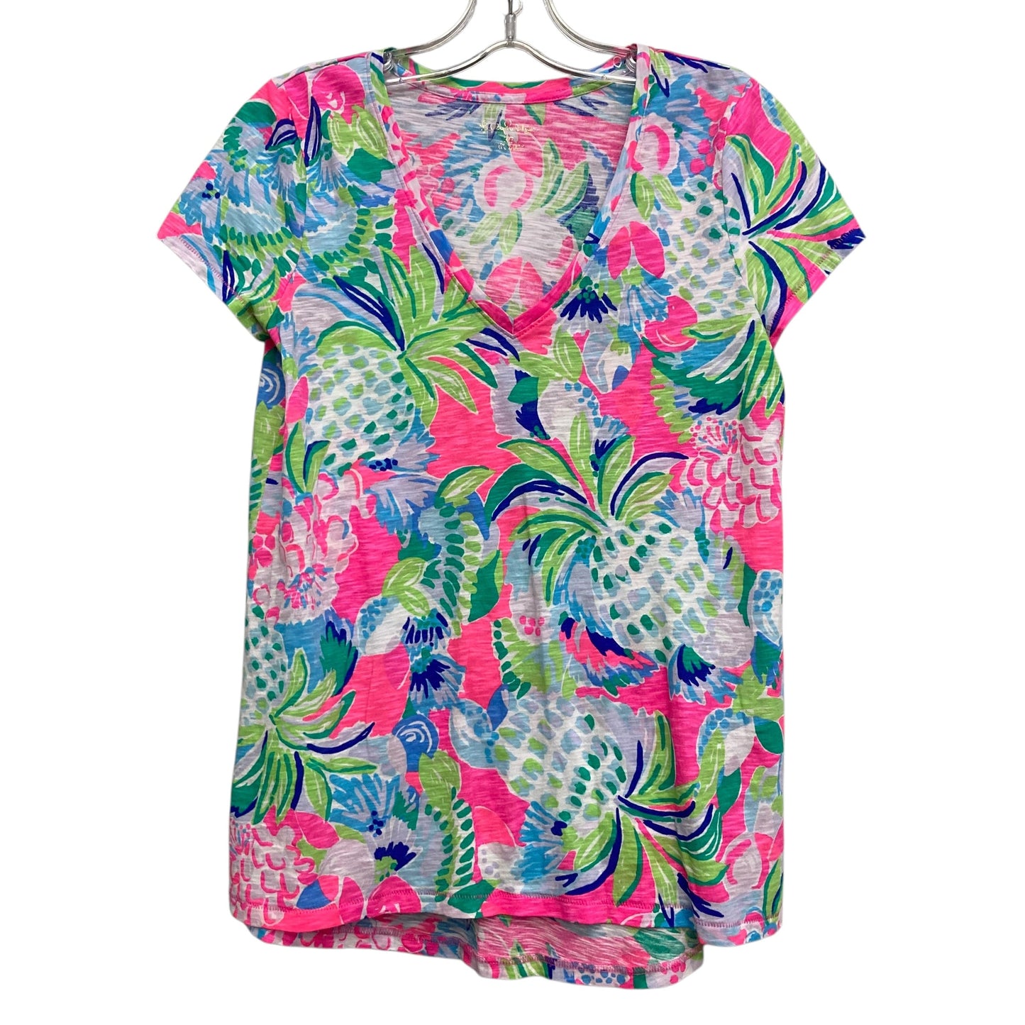 Top Ss Designer By Lilly Pulitzer In Green & Pink, Size:Xs