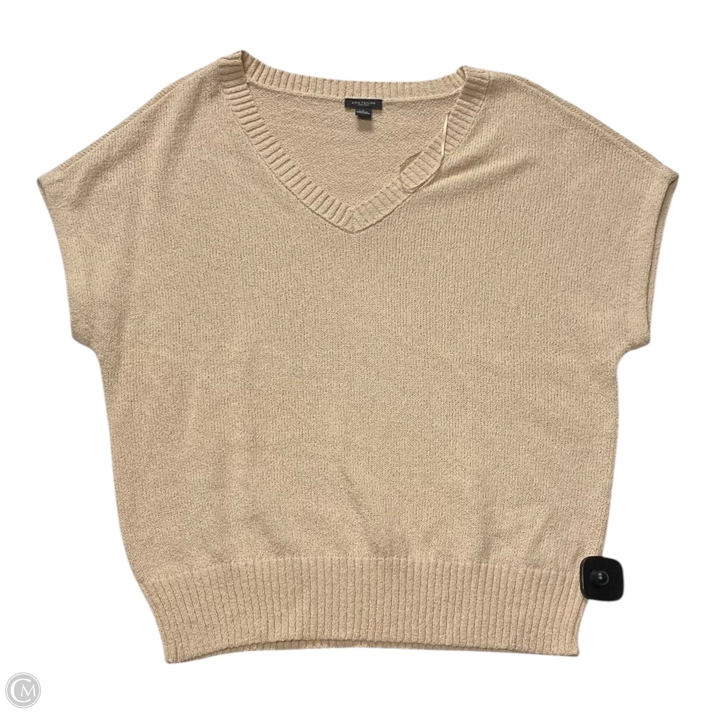 Sweater Short Sleeve By Ann Taylor In Tan & White, Size: L