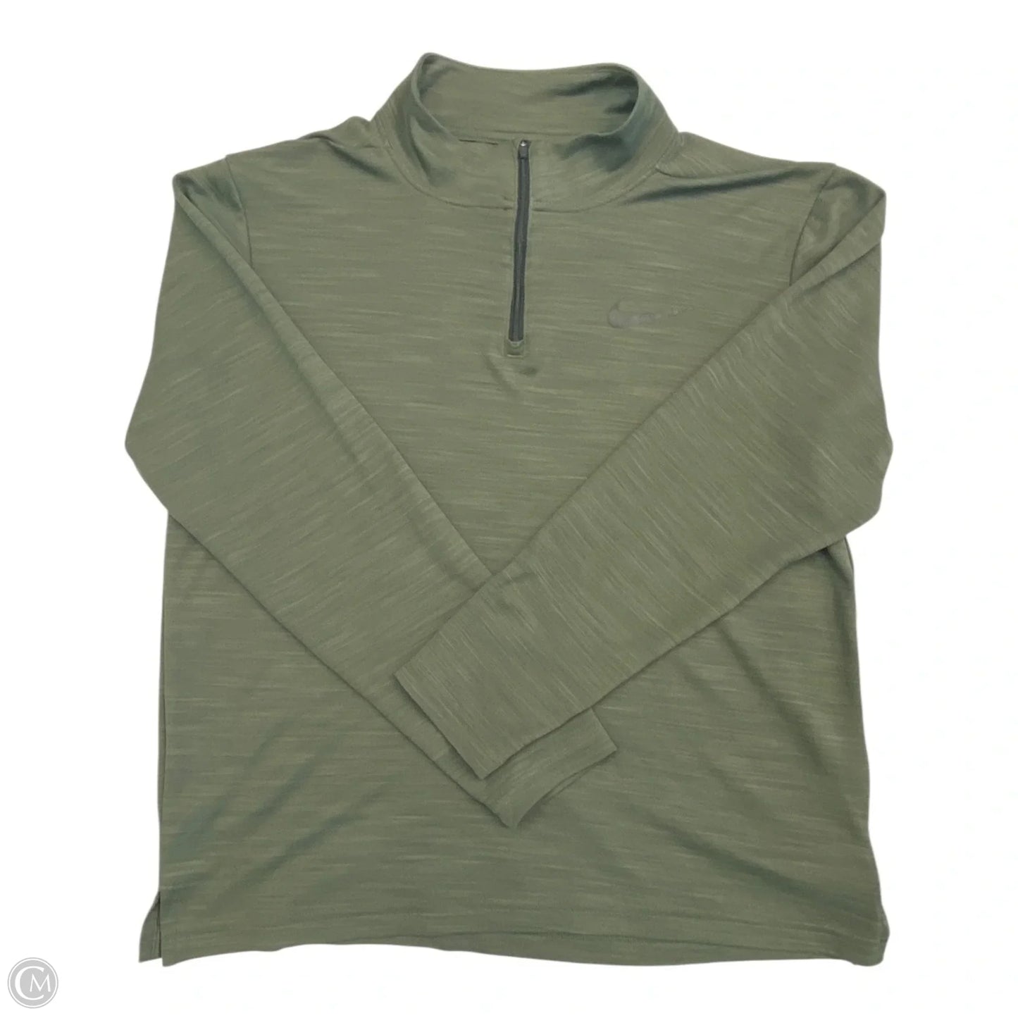 Athletic Top Long Sleeve Collar By Nike In Black & Green, Size: M