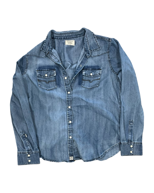 Blouse Ls By Clothes Mentor In Blue Denim, Size:Xl