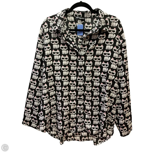Blouse Designer By Karl Lagerfeld In Black & Pink, Size: Xl