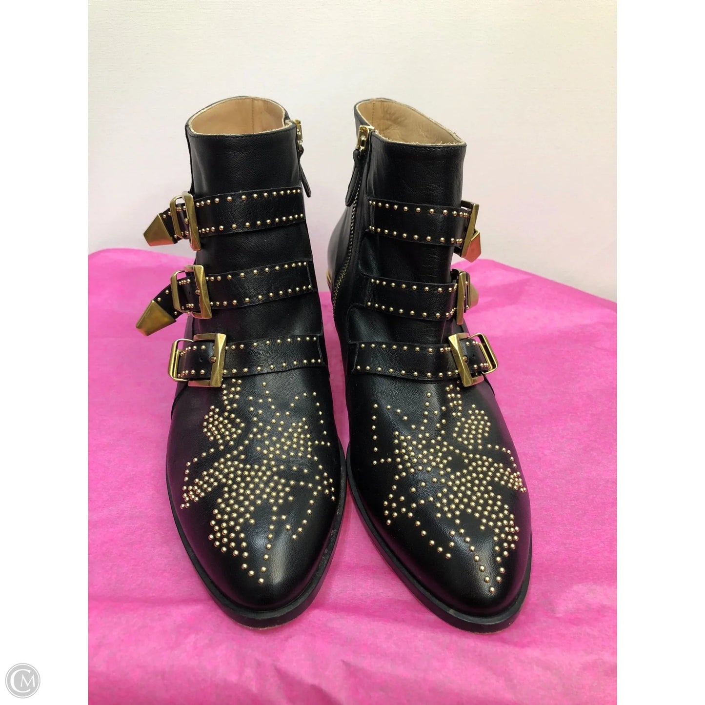 Boots Luxury Designer By Chloe In Black, Size: 9.5