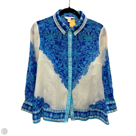 Top Long Sleeve Designer By Lilly Pulitzer In Blue & White, Size: M