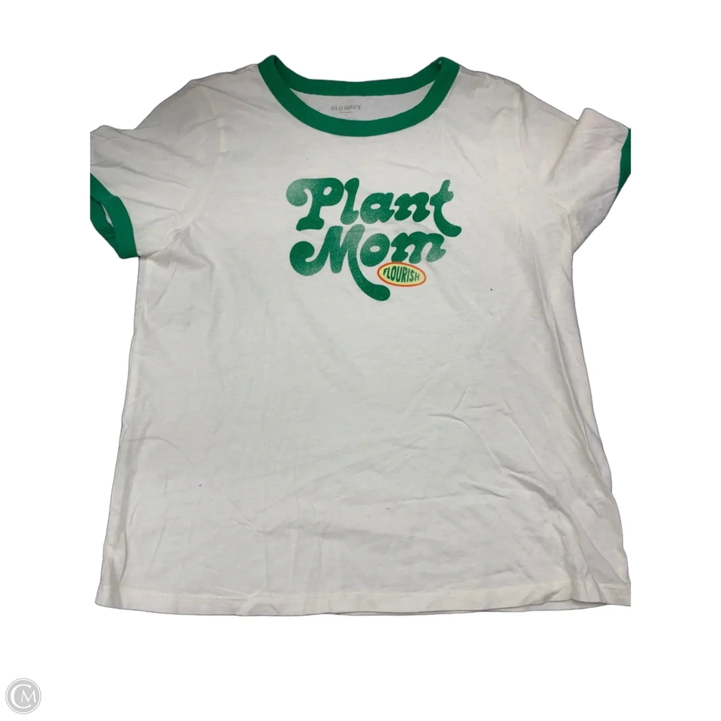 Top Short Sleeve Basic By Old Navy In Green & White, Size: S