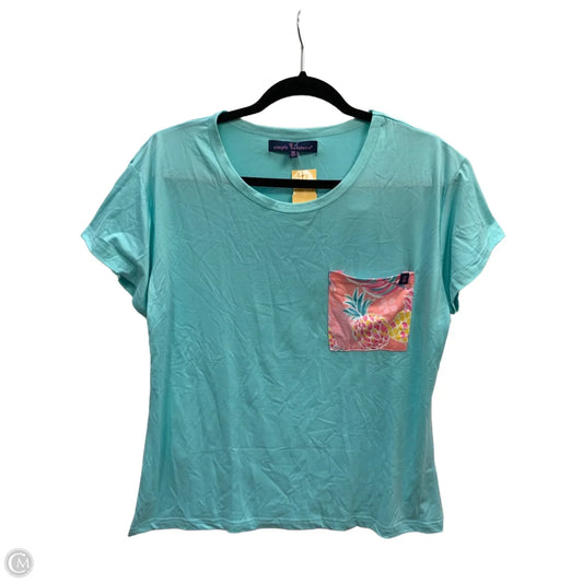 Top Short Sleeve By Simply Southern In Teal, Size: M