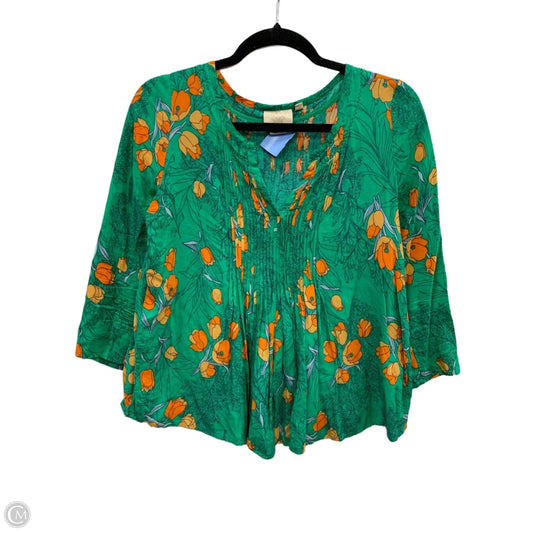 Top Long Sleeve By Anthropologie In Green & Orange, Size: 4
