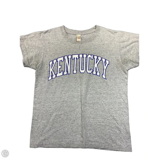 Top Short Sleeve By Anvil In Grey, Size: S