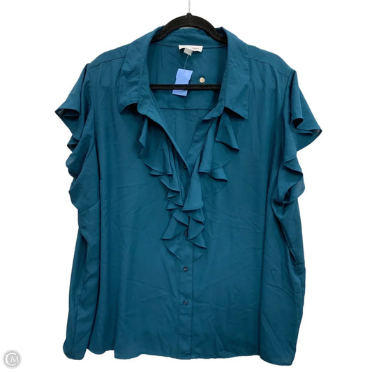 Blouse Short Sleeve By Calvin Klein In Aqua, Size: 3x