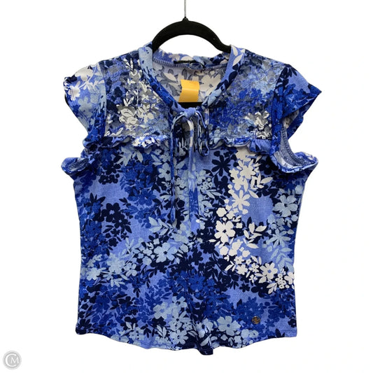 Blouse Short Sleeve By Adrienne Vittadini In Blue, Size: S